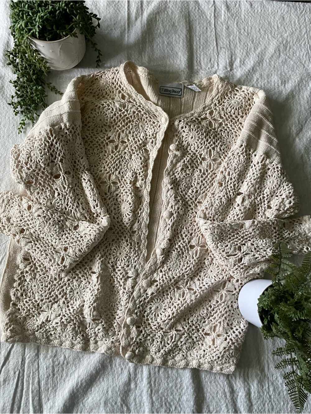 Vintage Crochet Button Front Cardigan - Cream - Picture 3 of 6